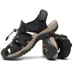 FLARUT Men's Sport Sandals Outdoor Hiking Sandals Closed Toe Leather Athletic Lightweight Trail Walking Casual Sandals Water Shoes, E-black, 11