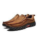 BIFINI Men's Slip-on Outdoor Walking Shoes Adventure Leather Hiking Moc Moccasin Light Brown 10