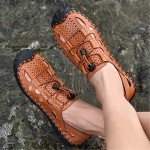 Mens Closed Toe Sandals, Sport Hiking Leather Sandals Breathable Fisherman Adjustable Shoes Summer Casual for Outdoor Trail Walking