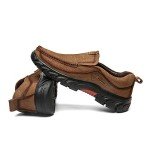 BIFINI Men's Slip-on Outdoor Walking Shoes Adventure Leather Hiking Moc Moccasin Light Brown 10