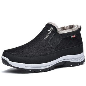 FAIRSOMA Men'S CNA Trop Winter Slip-On Warm Ankle Chukka Boots With Arch Support,Outdoor Waterproof Anti-Slip Fur Lined High Top Leather Snow Loafers Comfortable Hiking Walking Shoes, Black, 10