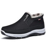 FAIRSOMA Men'S CNA Trop Winter Slip-On Warm Ankle Chukka Boots With Arch Support,Outdoor Waterproof Anti-Slip Fur Lined High Top Leather Snow Loafers Comfortable Hiking Walking Shoes, Black, 10