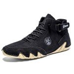 FLYLAND Men’s Chukka Ankle Boots Handmade Leather Sneakers Fashion Casual Shoes Non Slip Breathable Comfortable for Driving Walking Hiking Outdoor, Black, 12