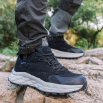 OUTJET Men's Waterproof Walking Shoes Comfortable Cushion Fashion Sneakers Non-Slip Durable Outdoor Hiking Shoes, Black, 9