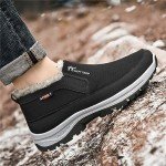 FAIRSOMA Men'S CNA Trop Winter Slip-On Warm Ankle Chukka Boots With Arch Support,Outdoor Waterproof Anti-Slip Fur Lined High Top Leather Snow Loafers Comfortable Hiking Walking Shoes, Black, 10