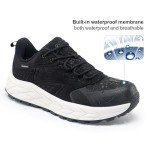 OUTJET Men's Waterproof Walking Shoes Comfortable Cushion Fashion Sneakers Non-Slip Durable Outdoor Hiking Shoes, Black, 9