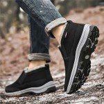 FAIRSOMA Men'S CNA Trop Winter Slip-On Warm Ankle Chukka Boots With Arch Support,Outdoor Waterproof Anti-Slip Fur Lined High Top Leather Snow Loafers Comfortable Hiking Walking Shoes, Black, 10