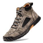 FLYLAND Men's Chukka Ankle Boots Handmade Leather Sneakers Fashion Casual Shoes Non Slip Breathable Comfortable for Driving Walking Hiking Outdoor, Grey, 8.5