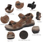 FLARUT Men's Athletic Sandals Sport Outdoor Hiking Sandals Open Toe Leather Walking Sandals Beach Water Shoes, A-brown, 9