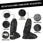 Anti-Slip Walking Boot Cover for Shoes Motorcycle Boots size Men 8.5-9.5 Women 10-11 with Reflective Heels and Sturdy Zippered Elastic Bands for Outdoor Hiking Camping Fishing - Black