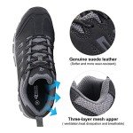 OL OUTJET LEGEND Men's Waterproof Hiking Shoes Leather Comfortable Lightweight Anti Slip Low Tops Outdoor Walking Work Shoes, Black, 8