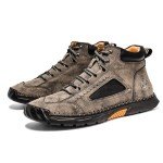 FLYLAND Men's Chukka Ankle Boots Handmade Leather Sneakers Fashion Casual Shoes Non Slip Breathable Comfortable for Driving Walking Hiking Outdoor, Grey, 8.5