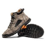 FLYLAND Men's Chukka Ankle Boots Handmade Leather Sneakers Fashion Casual Shoes Non Slip Breathable Comfortable for Driving Walking Hiking Outdoor, Grey, 8.5