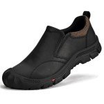 UPIShi Men's Waterproof Slip On Leather Hiking Outdoor Walking Casual Loafers Work Shoes, Black, 13