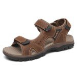 FLARUT Men's Athletic Sandals Sport Outdoor Hiking Sandals Open Toe Leather Walking Sandals Beach Water Shoes, A-brown, 9