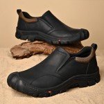 UPIShi Men's Waterproof Slip On Leather Hiking Outdoor Walking Casual Loafers Work Shoes, Black, 13