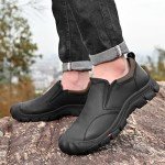 UPIShi Men's Waterproof Slip On Leather Hiking Outdoor Walking Casual Loafers Work Shoes, Black, 13
