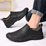 UPIShi Men's Waterproof Slip On Leather Hiking Outdoor Walking Casual Loafers Work Shoes, Black, 13