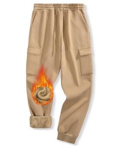 Oleda Men's Warm Sherpa Fleece Cargo Sweatpants