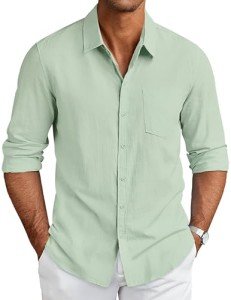 Light Green Long Sleeve Casual Button-Up Shirt