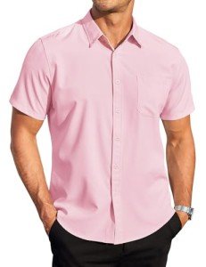 Light Pink Short Sleeve Dress Shirt for Men