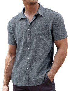 Men's Blue Short Sleeve Button-Up Dress Shirt