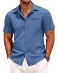 Men's Short Sleeve Linen Dress Shirt – Deep Blue
