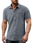 Men's Blue Short Sleeve Button-Up Dress Shirt