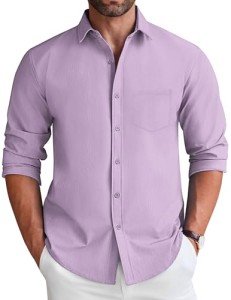 Light Purple Casual Button Down Shirt for Men