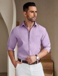 Light Purple Casual Button Down Shirt for Men