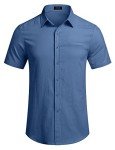 Men's Short Sleeve Linen Dress Shirt – Deep Blue