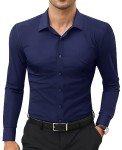 Navy Slim Fit Stretch Dress Shirt for Men