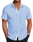 Men's Short Sleeve Fitted Button-Up Shirt - Light Blue