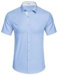 Men's Short Sleeve Fitted Button-Up Shirt - Light Blue