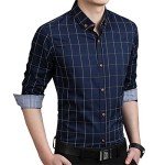 Men's Slim Fit Cotton Plaid Dress Shirt