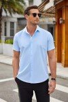Men's Short Sleeve Fitted Button-Up Shirt - Light Blue
