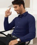 Navy Slim Fit Stretch Dress Shirt for Men