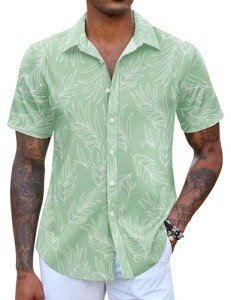 Men's Light Green Hawaiian Aloha Short Sleeve Shirt