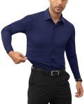 Navy Slim Fit Stretch Dress Shirt for Men