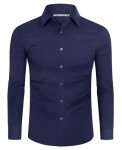 Navy Slim Fit Stretch Dress Shirt for Men