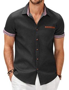 COOFANDY Men’s Short Sleeve Denim Dress Shirt