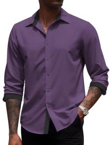 COOFANDY Men's Deep Purple No-Tuck Dress Shirt
