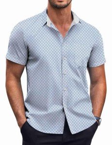 Men's Short Sleeve Polka Dot Dress Shirt - Blue