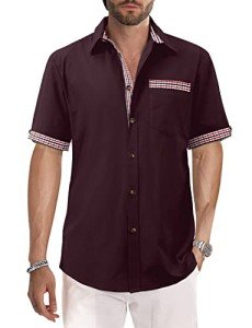 Linvich Men's Short Sleeve Plaid Button-Up Shirt