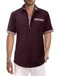 Linvich Men's Short Sleeve Plaid Button-Up Shirt