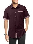 Linvich Men's Short Sleeve Plaid Button-Up Shirt