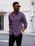 COOFANDY Men's Deep Purple No-Tuck Dress Shirt