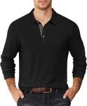 Men's Casual Long Sleeve Polo Shirt with Pocket