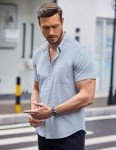Men's Short Sleeve Polka Dot Dress Shirt - Blue