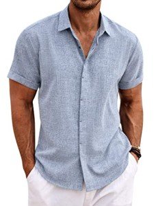 Men's Casual Linen Short Sleeve Button Down Shirt